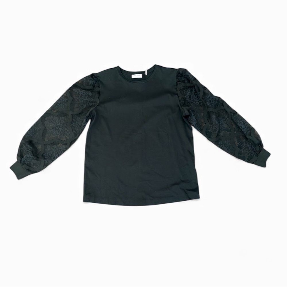 Sandro Black Lace Sleeve Top